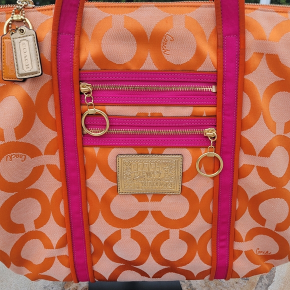 Coach Persimmon And Magenta Poppy Tote Bag - Picture 16 of 16